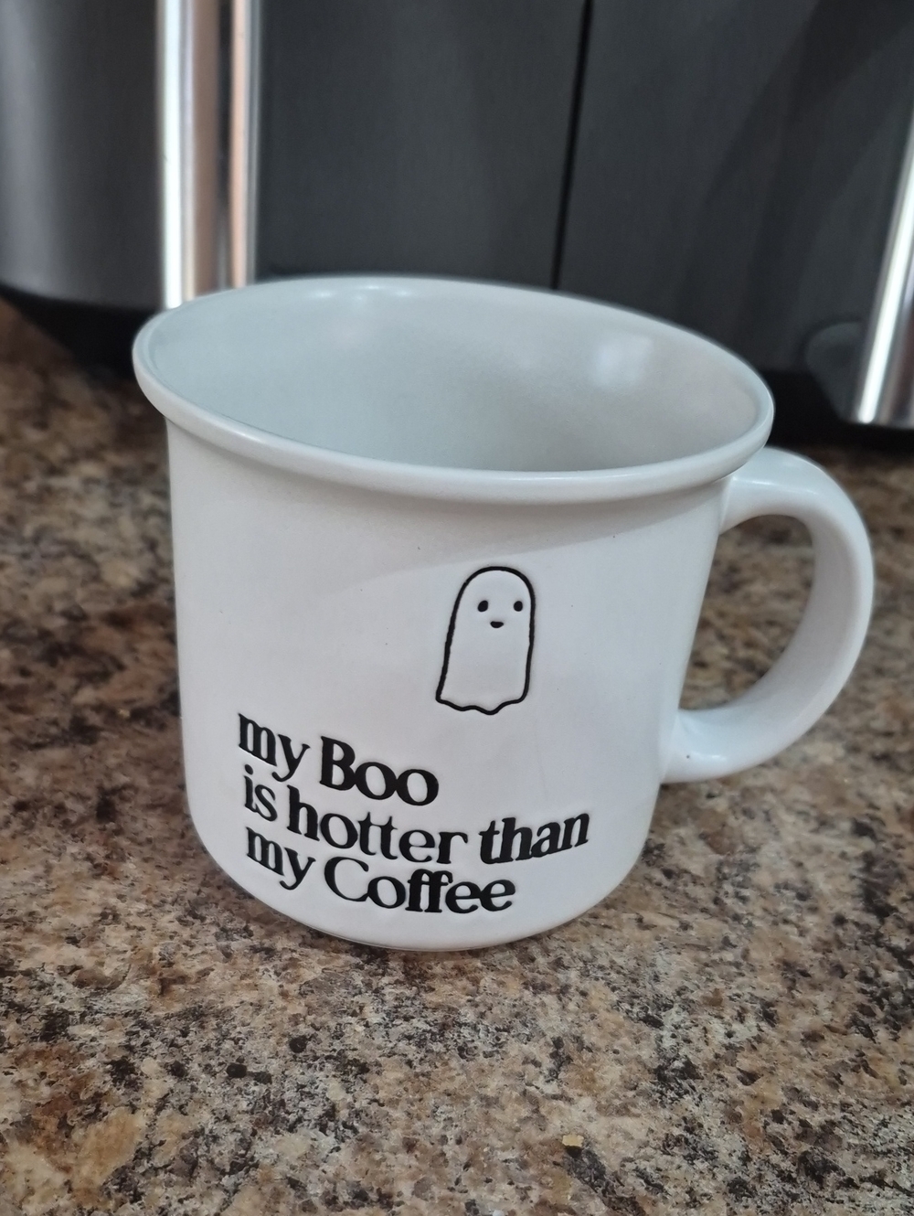 White Ceramic Mug with 'my Boo is hotter than my Coffee' Quote